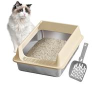 Cat Litter Tray with Scoop - PP Stainless Steel | Potty Training for Cats | Cat Litter Tray with Removable Rim | Durable, Easy to Clean Pet Toilet for Balcony at Home, in the W