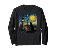 Cat London Big Clock Starry Night Van Gogh Inspired Long Sleeve T-Shirt
