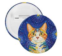 Cat Looking at Stars Badge Metal Round Pins, Lightweight Brooch for Backpack, Fashion Button Pins Badge for Shirts, Jackets, Shawl Coat, Unisex, 5PCS, Tinplate, metal round pins