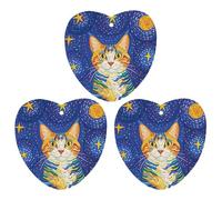 Cat Looking at Stars Car Air Freshener, 3 Pcs Love form Hanging Air Freshener Cards, Long Lasting Fragrance Scented Cards for Car, Home, Office Black-style