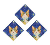 Cat Looking at Stars Car Air Freshener, 3 Pcs Rhombus Hanging Air Freshener Cards, Long Lasting Fragrance Scented Cards for Car, Home, Office White-style