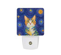Cat Looking at Stars Night Lights Plug Into Wall, LED Nightlights Auto On/Off Dusk to Dawn Sensor, Energy Efficient Night Lamp Soft Glow for Hallway Bedroom Bathroom Kitchen, 0.5W