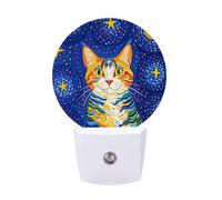 Cat Looking at Stars Night Lights Plug Into Wall, LED Nightlights Auto On/Off Dusk to Dawn Sensor, Energy Efficient Night Lamp Soft Glow for Hallway Bedroom Bathroom Kitchen, 0.5W
