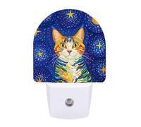 Cat Looking at Stars Night Lights Plug Into Wall, LED Nightlights Auto On/Off Dusk to Dawn Sensor, Energy Efficient Night Lamp Soft Glow for Hallway Bedroom Bathroom Kitchen, 0.5W