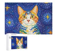 Cat Looking at Stars Puzzle for Adults Wooden Jigsaw Puzzle for Mother's Day Premium Puzzle with Unique Art Design Challenging Brain Teaser Birthday Gift for All Ages 1000 PCS