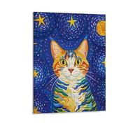 Cat Looking at Stars Wall Art Posters for Bedroom, Personalized Canvas Prints for Office, Framed Wall Decor Picture 08x10inch(20x25cm) for Living Room, Bathroom, Farmhouse, Restaurant