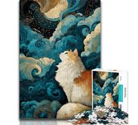 Cat Looking Up at The Stars Puzzles 1000 Pieces for Teenagers,Help The Brain Exercise Addictive Toys to Cultivate Patience Unique Challenge Game 75x50cm