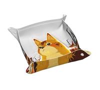 Cat Looking up Leather Storage Tray, Storage Key Chains, Coins, Watches, Earrings and Other Accessories, a Must-Have for Home