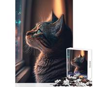 Cat Looks Out The Window Puzzles for Adults 1000 Puzzles Art Work Gifts Analysis And Logic AntiStress Toys Suitable for People Aged 14 And Above (38x26cm)