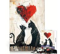 Cat Love Graffiti 1000 Piece Jigsaw Puzzles for Adults Mental Exercise Pleasant Leisure Snug Lock Unique Gift (38x52cm)