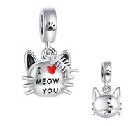Cat Love Heart Paw Print Dangle Charm Compatible with Pandora Charms Bracelets I Love You Meow