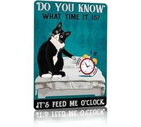 Cat Lover Gift Poster It's Feed Me O'clock Funny Tuxedo Cat Retro Metal Tin Sign Vintage Aluminum Signs for Home Coffee Bar Farm Wall Decor 8x12 Inch