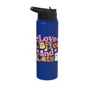 Cat Lover Owner Cat Mom Dad Drinking Coffee Cute Kitten Stainless Steel Insulated Water Bottle