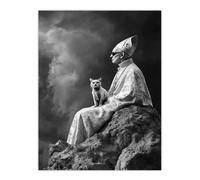 Cat Lover Pope Sunglasses Black White Surreal Wall Art Print Artery8 Grey W24 inch x H32 inch