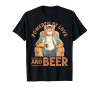 Cat Lover Powered by Love and Beer Graphic Funny T-Shirt