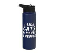 Cat Lover Present - I Like Cats and Maybe 3 People - Funny Stainless Steel Insulated Water Bottle