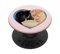 Cat lover Ramen noodle heart black & orange kittens eating PopSockets Adhesive PopGrip