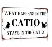 Cat Lover Sign What Happens in the Catio Stays in the Catio Metal Tin Sign for Home Farmhouse Wall Decor Vintage Poster Funny Cat House Sign 8x12 Inch