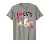 Cat Lover Tee Cute I Love Cats Kittens Hearts Paws Gift Idea T-Shirt