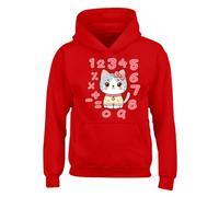 Cat Lovers Cute Boys Hoody School World Book Math Numbers Day Girls Kids Unisex Womens Funny School Gift Jumper Red - Youth X-Large (Age 12-13)