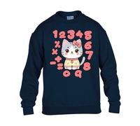 Cat Lovers Cute Boys Sweatshirt World Book Math Numbers Day Girls Kids Unisex Funny School Gift Jumper Navy Blue - Youth Medium (Age 7-8)