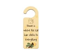 Cat Lovers Door Hanging Sign - Funny Cat Gift for Cat Lady - Home is Where the Cat Hair is - Full Colour Design - Plywood Door Sign (doorh-kf23-cathair)