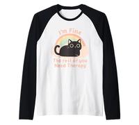 Cat Lover's Funny I'm Fine The Rest of You Need Therapy Raglan Baseball Tee