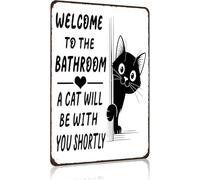 Cat Lovers Gifts Welcome To The Bathroom A Cat Will Be with You Tin Sign for Bathroom Toilet Decor 8x12inch