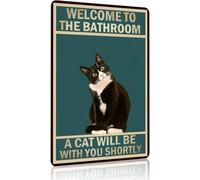 Cat Lovers Gifts Welcome To The Bathroom A Cat Will Be with You Tin Sign for Bathroom Toilet Decor8x12inch