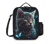 Cat Lunch Box, Insulated Lunch Bag, Cute Cat Lunch Bag with Shoulder Strap, Black Reusable Cooler Thermal Meal Tote Kit
