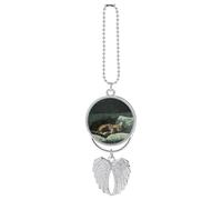 Cat Lying Angel Wings Rearview Mirror Hanging Accessories, Metal Car Charm Pendant, Car Hanging Ornament Decoration, Guardian Angel Wings Ornaments for Christmas Tree, Bag Purse Charms-Silver