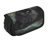 Cat Lying on Blanket Pencil Case Organizer Large Capacity Cute Pen Pouch with 3 Compartment Office Stationery Large Pencil Bags with Zipper Fabric Pen Bag for Adults Portable Makeup Bag (Black)