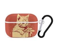 Cat Lying on The Box AirPods Pro Case Cover with Keychain Ring PC Hard Shell Protective Case for AirPods Pro 2nd for Women Men Generation Easy Open Full Drop Protection Cover White-Style