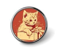 Cat Lying on The Box Round Badge Cute Enamel Lapel Pin Brooches Button Pin Personalized Clothing Decoration Unisex Badge Holder Hats Bags Shirts Decor