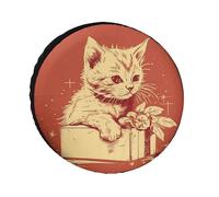 Cat Lying on The Box Tire Covers Waterproof Anti UV Tire Cover 28inch Single Axle Wheel Covers for RV Truck SUV Trailer Universal for All Seasons