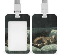 Cat Lying on The Sofa ID Badge Holder with Lanyard - Hard Plastic ID Card Holder Waterproof Name Tag Holders, Heavy Duty Badge Reel Vertical Card Protector for Office Nurse Teacher