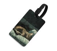 Cat Lying on The Sofa Luggage Tag for Travel, TPU Baggage Tags with Information Card, Personalized Suitcase Tags for Flying, Multifunctional Bag Tags for Business, Gift, Black, One Size, Luggage Tag