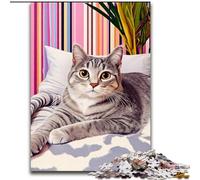 Cat Lying on The Sofa Puzzles for Teenagers Teens 1000pc Puzzle, Educational Games DIY Toys with Matching Poster And Trivia Sheet for Age 14+ (50x75cm)