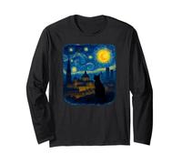 Cat Madrid Starry Night Skyline with Spanish City Lights Long Sleeve T-Shirt