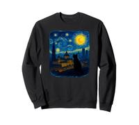 Cat Madrid Starry Night Skyline with Spanish City Lights Sweatshirt