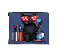 Cat Makeup Bag, Black Starry Hipster Cosmetic Travel Bags for Women, Portable Small Canvas Zipper Pouch, Holiday Gift Toiletry Skincare Bag Organizer, Black, 7x9 Inch, Cat