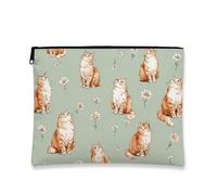 Cat Makeup Bag, Cute Feline Floral Travel Bag for Women, Portable Canvas Zipper Organizer Ideal for Daily Use, Perfect Choice for Lovers, green, 7x9 Inch, Cats