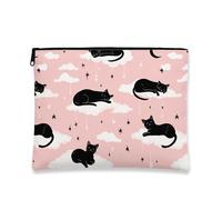 Cat Makeup Bag, Cute Kittens on Peach Clouds Travel Cosmetic Organizer for Women, Portable Small Canvas Zipper Pouch, Gift Idea for Cat Lovers, Peach, 7x9 Inch, Cat