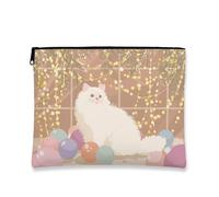 Cat Makeup Bag, Winter Wonderland Cute Kitty Cosmetic Travel Bags for Women, Portable Small Canvas Zipper Pouch, Holiday Skincare Toiletry Bag Organizer, Peach, 7x9 Inch, Cat