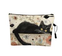 Cat Makeup Bags for Women Cute Gifts for Cat Lovers Cute Cat Things Cosmetic Bag with Cat Motif and Zipper (A)