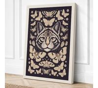 Cat Mandala Boho Canvas Wall Art Print 18x12 Inch (46 x 30 cm)