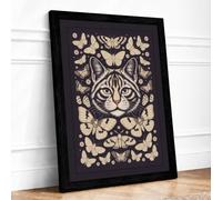 Cat Mandala Boho Framed Wall Art Print A2 (59.4×42cm) Black, Wall Decor for Living Room, Bedroom, Office & Home, Ready to Hang, Art Gift