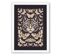Cat Mandala Boho Framed Wall Art Print A2 (59.4×42cm) White, Wall Decor for Living Room, Bedroom, Office & Home, Ready to Hang, Art Gift