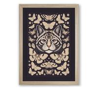 Cat Mandala Boho Framed Wall Art Print A4 (29.7×21cm) Oak, Wall Decor for Living Room, Bedroom, Office & Home, Ready to Hang, Art Gift