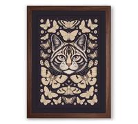 Cat Mandala Boho Framed Wall Art Print A4 (29.7×21cm) Walnut, Wall Decor for Living Room, Bedroom, Office & Home, Ready to Hang, Art Gift
